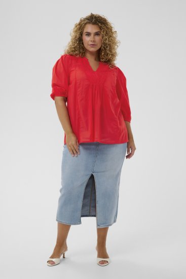 Kaffe Curve Karlia 3/4 Sleeve Blouse Red - Kaffe Curve - 