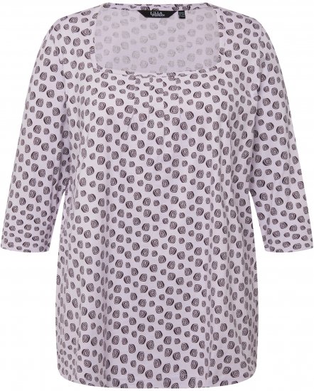Ulla Popken Polka Dot 3/4 Sleeve Square Neck A-Line Tee Light Blue-Grey - T-shirts estampadas para mulher - 