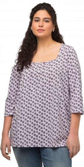 Ulla Popken Polka Dot 3/4 Sleeve Square Neck A-Line Tee Light Blue-Grey - T-shirts estampadas para mulher - 