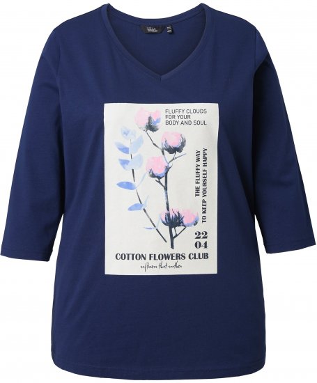Ulla Popken Decorative Plant 3/4 Sleeve T-Shirt Ink Blue - T-shirts estampadas para mulher - 
