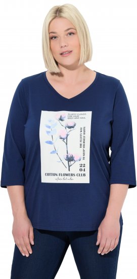 Ulla Popken Decorative Plant 3/4 Sleeve T-Shirt Ink Blue - T-shirts estampadas para mulher - 