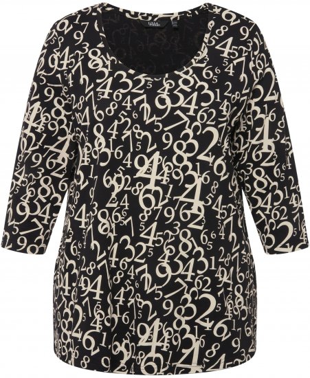 Ulla Popken Number Print 3/4 Sleeve Tee Black - T-shirts estampadas para mulher - 