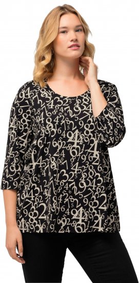 Ulla Popken Number Print 3/4 Sleeve Tee Black - T-shirts estampadas para mulher - 