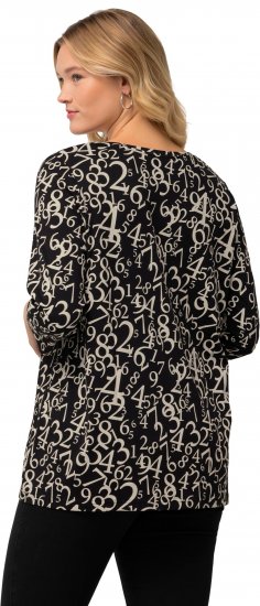 Ulla Popken Number Print 3/4 Sleeve Tee Black - T-shirts estampadas para mulher - 