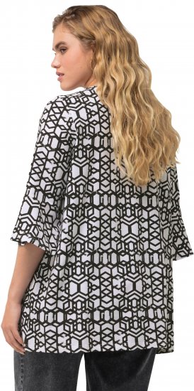 Ulla Popken Geometric Print Trumpet Sleeve Tee Black - T-shirts estampadas para mulher - 