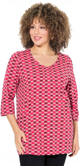 Ulla Popken Minimalist Ho Ho Ho Print 3/4 Sleeve Tee Salsa Red - T-shirts estampadas para mulher - 