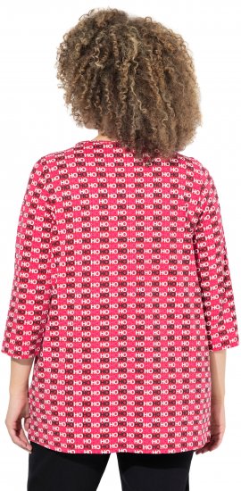 Ulla Popken Minimalist Ho Ho Ho Print 3/4 Sleeve Tee Salsa Red - T-shirts estampadas para mulher - 