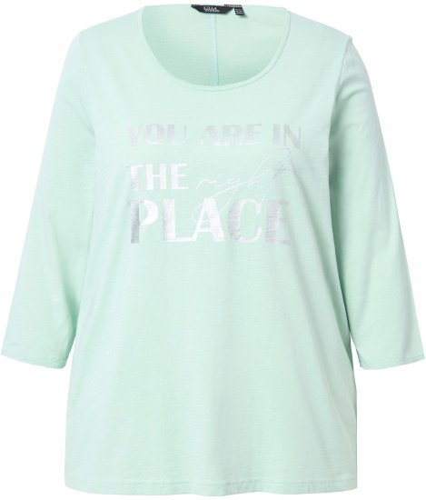Ulla Popken Metallic Lettering 3/4 Sleeve Tee Mint Green - T-shirts estampadas para mulher - 