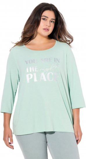Ulla Popken Metallic Lettering 3/4 Sleeve Tee Mint Green - T-shirts estampadas para mulher - 