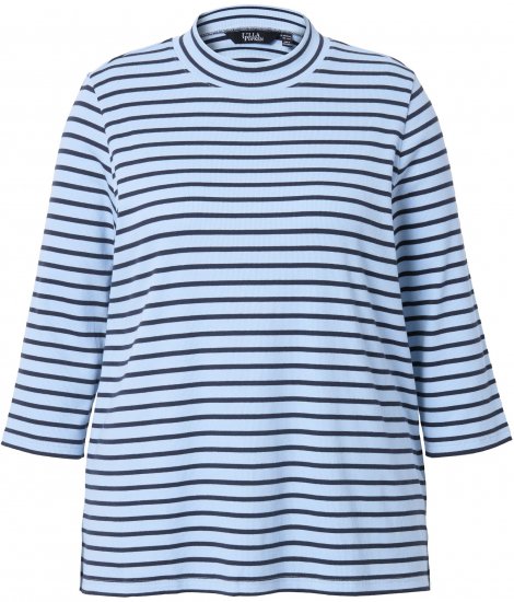 Ulla Popken Striped 3/4 Sleeve Turtleneck Tee Light Blue - T-shirts estampadas para mulher - 