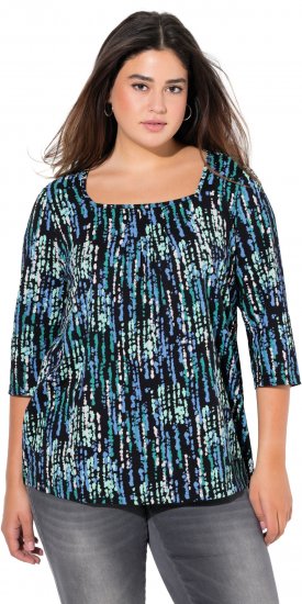 Ulla Popken Graphic Print Square Neck Tee Black - T-shirts estampadas para mulher - 