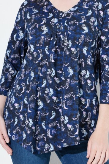 Ulla Popken Asymmetric Cowboy Boot Print Tee Dark Blue - T-shirts estampadas para mulher - T-shirts Estampadas para Mulher