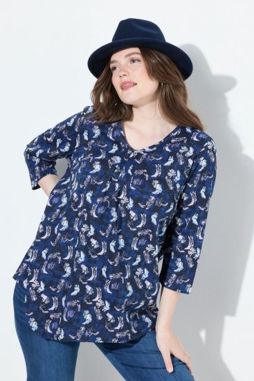Ulla Popken Asymmetric Cowboy Boot Print Tee Dark Blue - T-shirts estampadas para mulher - T-shirts Estampadas para Mulher
