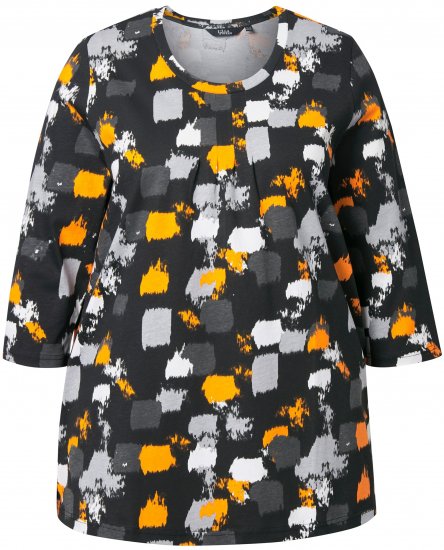 Ulla Popken Graphic Print 3/4 Sleeve Tee Black - T-shirts estampadas para mulher - 