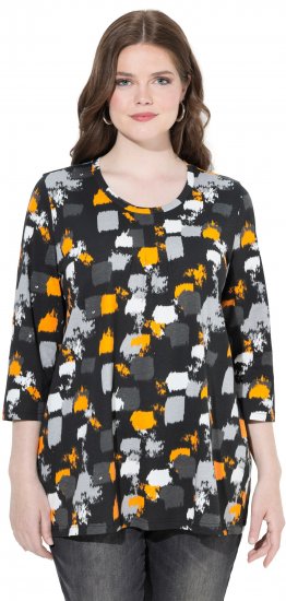 Ulla Popken Graphic Print 3/4 Sleeve Tee Black - T-shirts estampadas para mulher - 