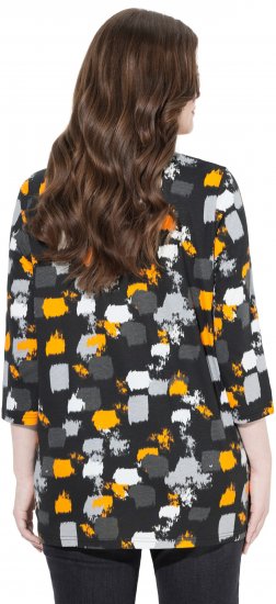 Ulla Popken Graphic Print 3/4 Sleeve Tee Black - T-shirts estampadas para mulher - 