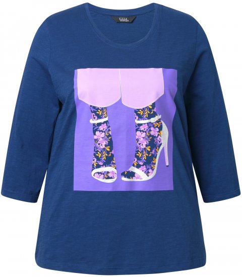 Ulla Popken Fashion Graphic T-Shirt Dark Blue - T-shirts estampadas para mulher - 