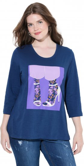 Ulla Popken Fashion Graphic T-Shirt Dark Blue - T-shirts estampadas para mulher - 