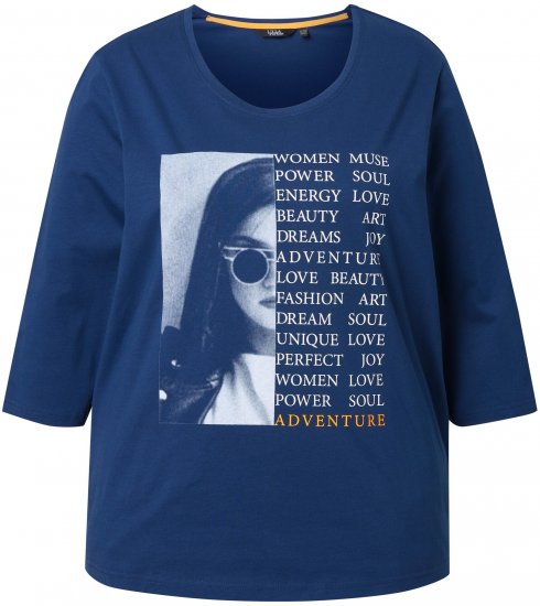 Ulla Popken Inspirational Graphic Lettering 3/4 Sleeve Tee Dark Blue - T-shirts estampadas para mulher - 