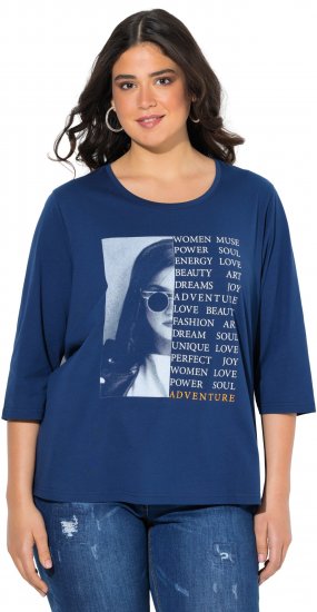 Ulla Popken Inspirational Graphic Lettering 3/4 Sleeve Tee Dark Blue - T-shirts estampadas para mulher - 