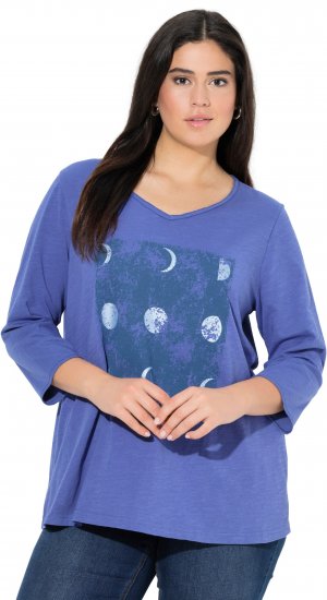 Ulla Popken Meet Me In The Moonlight 3/4 Sleeve Graphic Tee Atlantic Blue - T-shirts estampadas para mulher - 