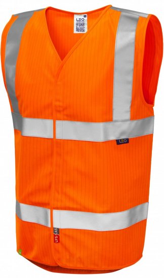 Leo Workwear Clifton Anti-static Waistcoat Hi-Vis Orange - Coletes alta visibilidade - Coletes alta visibilidade em tamanhos grandes