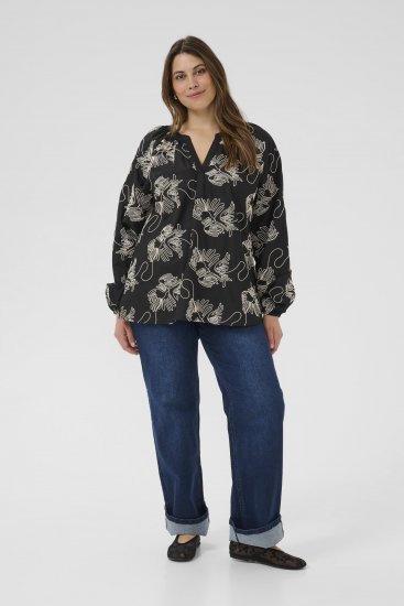 Kaffe Curve Kimmie Blouse Black Chalk Embroidery - Blusas - 