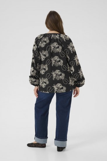 Kaffe Curve Kimmie Blouse Black Chalk Embroidery - Blusas - 