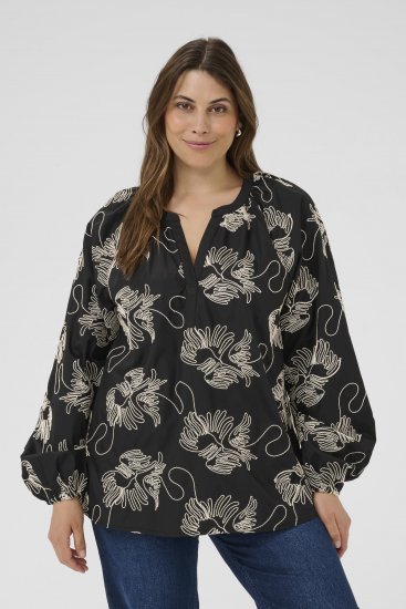 Kaffe Curve Kimmie Blouse Black Chalk Embroidery - Blusas - 
