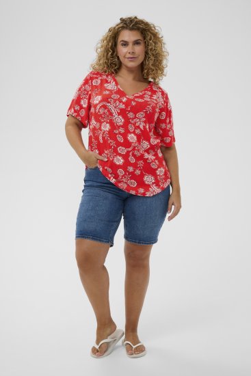 Kaffe Curve Ami Short Sleeve Blouse Printed Poppy Red - Blusas e Túnicas - 
