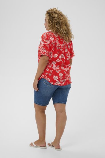 Kaffe Curve Ami Short Sleeve Blouse Printed Poppy Red - Blusas e Túnicas - 