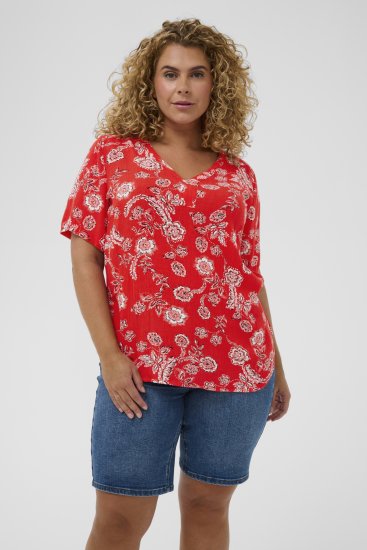 Kaffe Curve Ami Short Sleeve Blouse Printed Poppy Red - Blusas e Túnicas - 