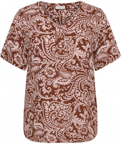 Kaffe Curve Ami Short Sleeve Blouse Printed Henna Brown - Blusas e Túnicas - 