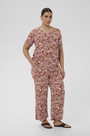 Kaffe Curve Ami Short Sleeve Blouse Printed Henna Brown - Blusas e Túnicas - 