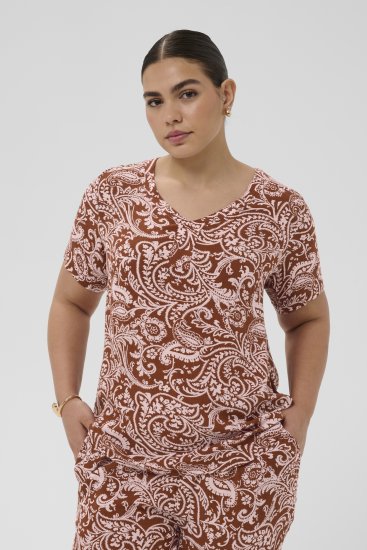 Kaffe Curve Ami Short Sleeve Blouse Printed Henna Brown - Blusas e Túnicas - 