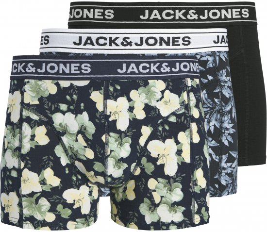 Jack & Jones Acray Flower Boxers 3-Pack Black/Navy - Roupa Interior & natação - Roupa interior Homem Tamanhos Grandes