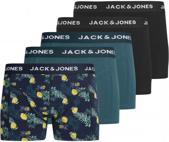 Jack & Jones Jake Lemon 5-Pack Trunks Black/Blue - Boxers - Boxers Homem Tamanhos Grandes