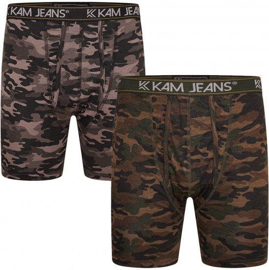 Kam Jeans 813 Camo Print Boxers Charcoal Khaki - Boxers - Boxers Homem Tamanhos Grandes