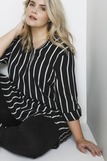 Kaffe Curve Milana Shirt Vestido Preto / Chalk risca - Vestidos - 