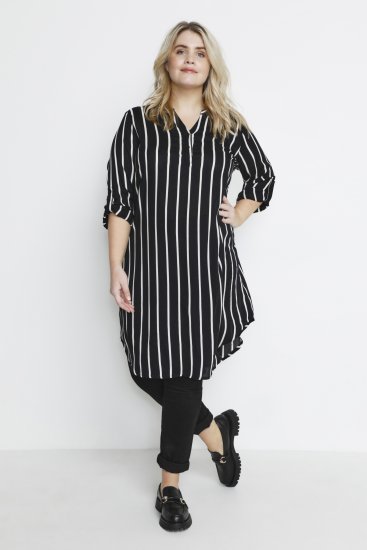Kaffe Curve Milana Shirt Vestido Preto / Chalk risca - Vestidos - 
