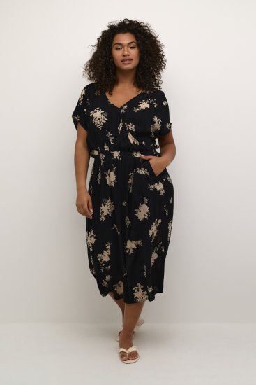 Kaffe Curve Jenna Vestido Preto/Brown Flower estampado - Vestidos - 