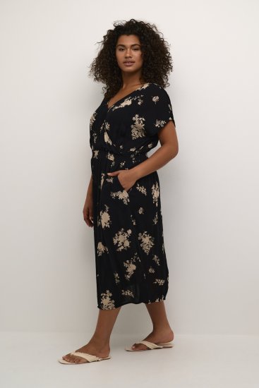 Kaffe Curve Jenna Vestido Preto/Brown Flower estampado - Vestidos - 