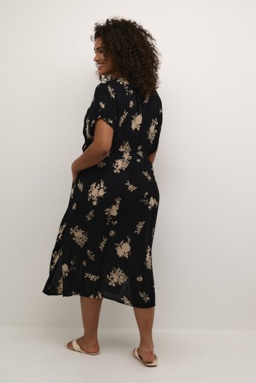 Kaffe Curve Jenna Vestido Preto/Brown Flower estampado - Vestidos - 