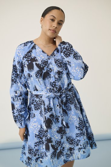 Kaffe Curve Aliana Dress Blue Flower Animal - Vestidos midi - 