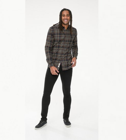 D555 Destin Checked Long Sleeve Shirt Black/Tan Check - Camisas de manga comprida - 