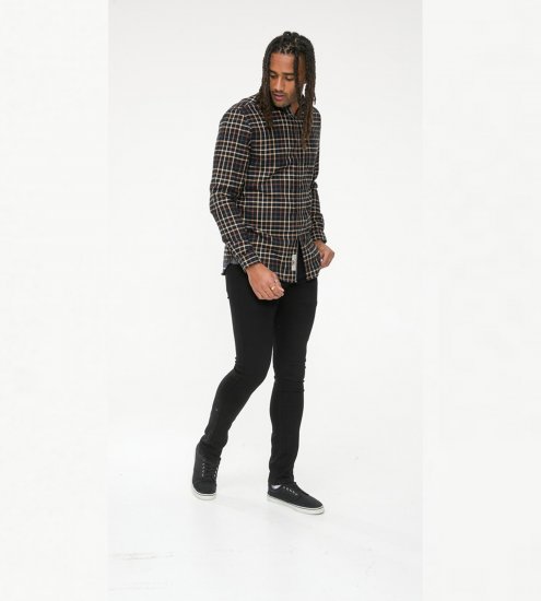 D555 Destin Checked Long Sleeve Shirt Black/Tan Check - Camisas de manga comprida - 