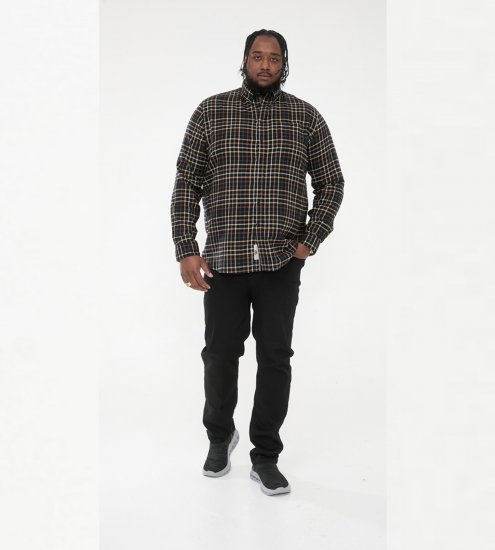 D555 Destin Checked Long Sleeve Shirt Black/Tan Check - Camisas de manga comprida - 