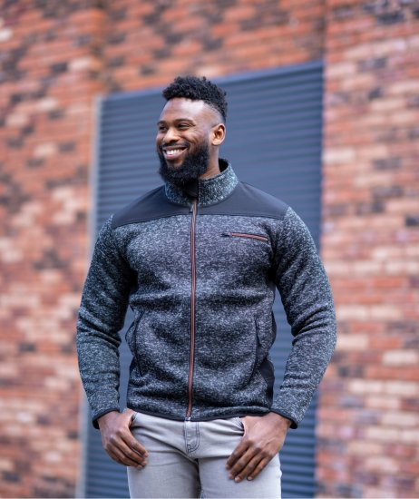 Kam jeans KV133 Twisted Marl Fleece Jacket Black - Casacos - Casacos Homem Tamanhos Grandes