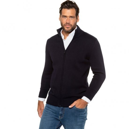 JP1880 Cardigan Knitted with Zipper Navy TALL - ROUPAS DE HOMEM MT-6XLT - Tamanhos-Tall Homem