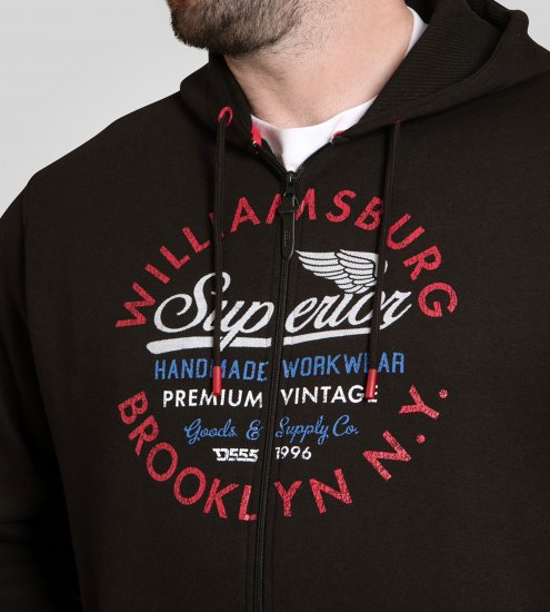 Duke Southampton Brooklyn Chest Print Full Zip Hoodie Black - Sweatshirts & hoodies - Sweatshirt & Camisolas com Capuz tamanhos grandes